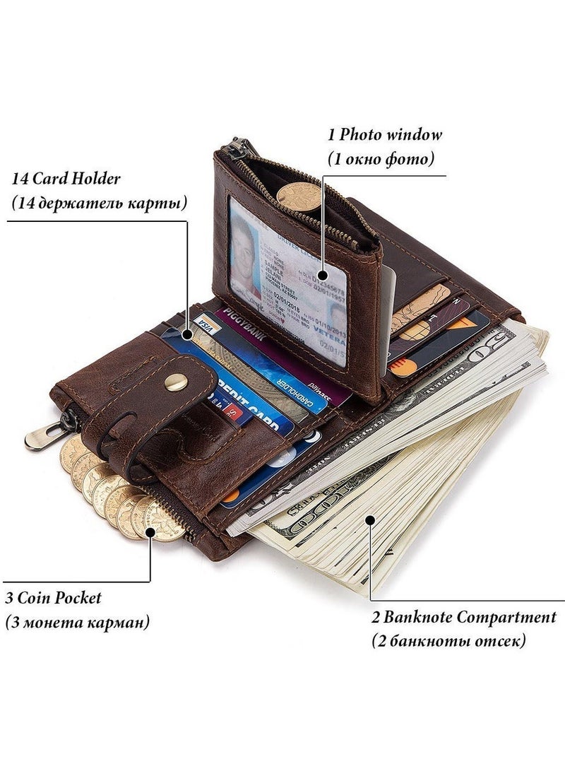 حِرَاس محفظة بطاقات ائتمان من الجلد الطبيعي مضادة للسرقة مع حجرة للأوراق النقدية ونافذة لبطاقة الهوية وجيب للعملات المعدنية لهدايا الرجال - Image 3